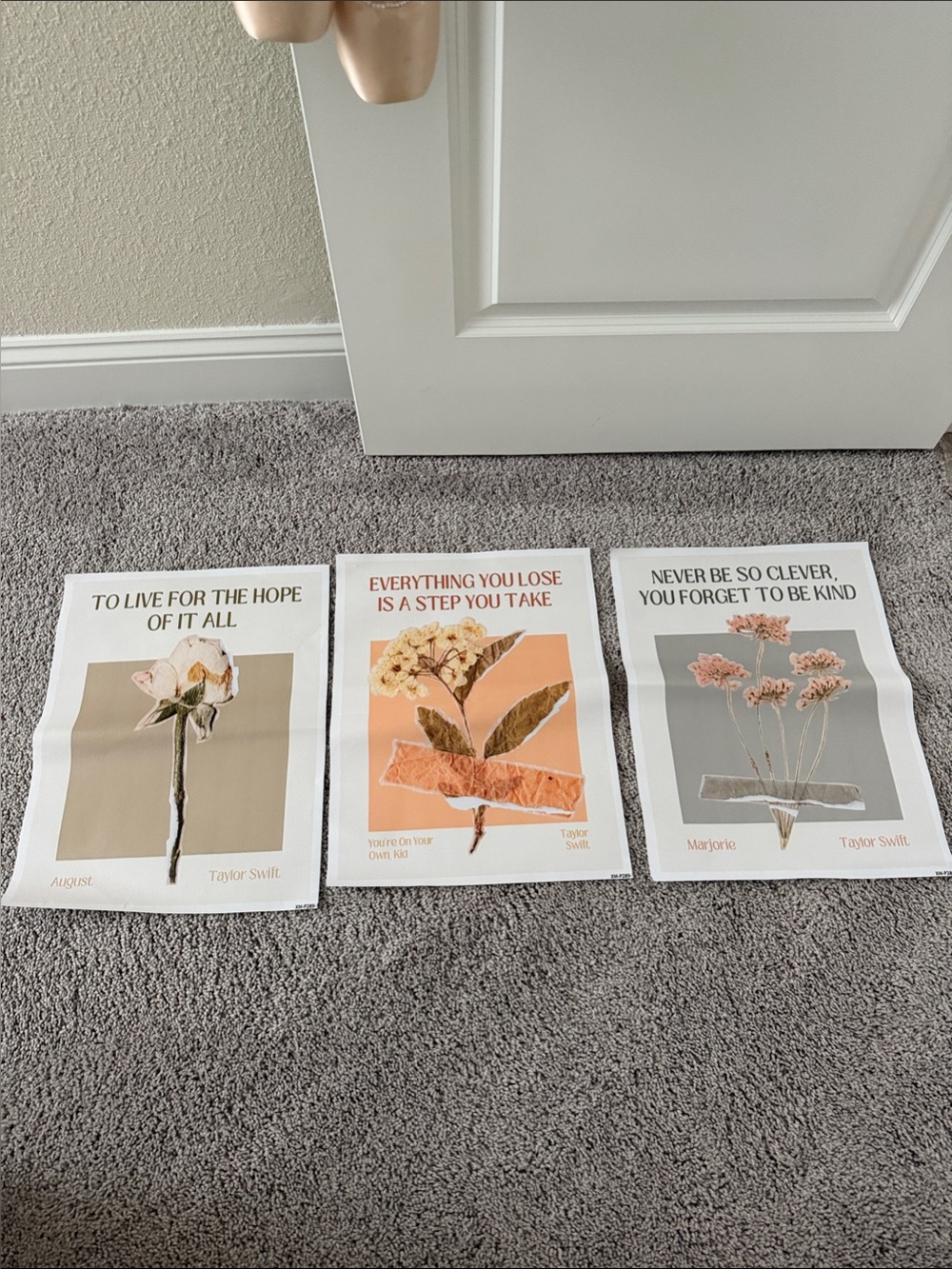 Taylor Swift Floral Art Poster Trio - Peach, Gray & Beige Accents